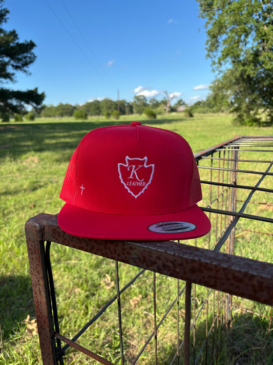 Red trucker cap